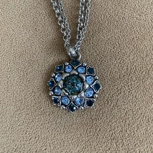 Blue crystal pendant two-strand necklace